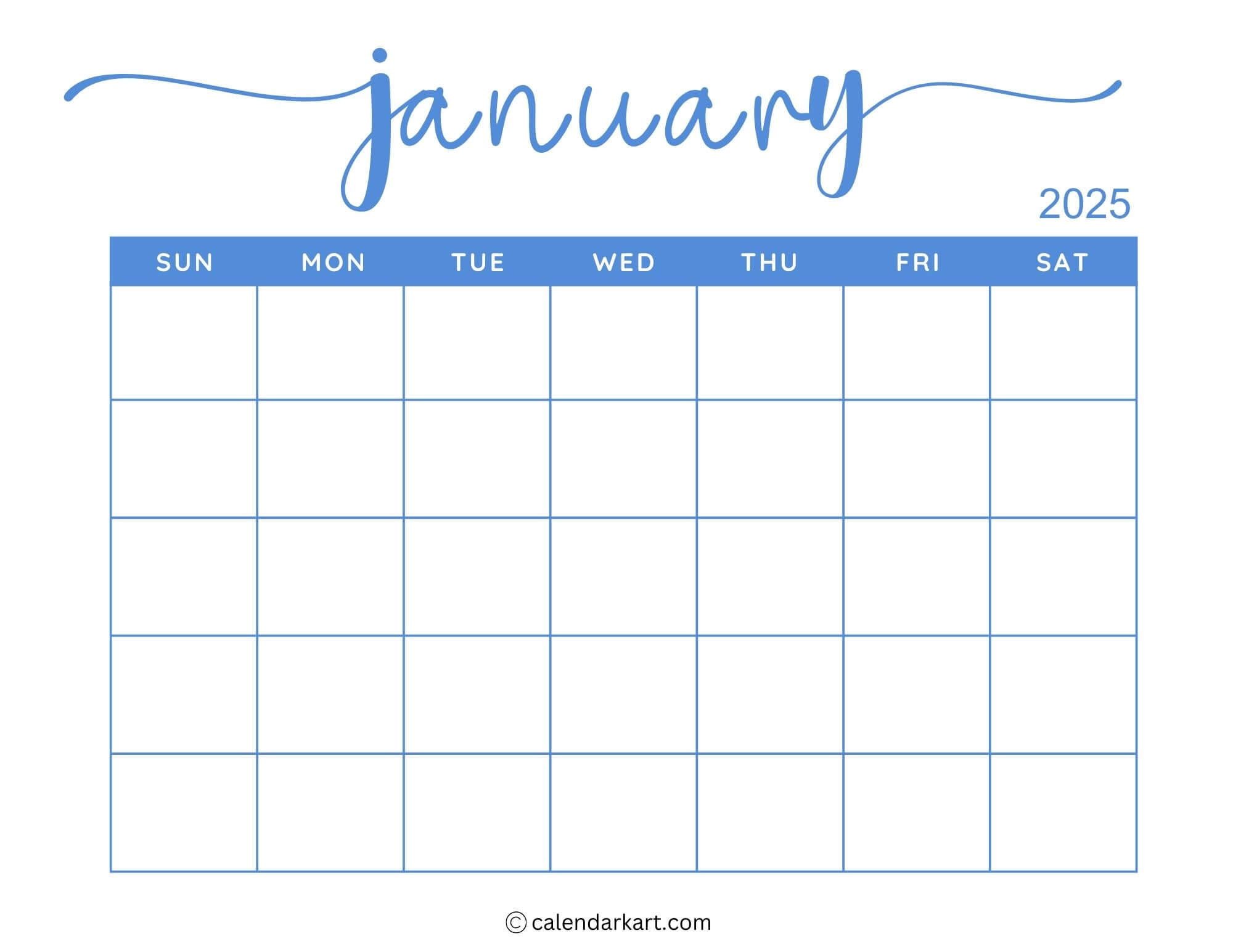 40+ Printable January 2025 Calendars | Free Pdf - Calendarkart | Blank Calendar January 2025 Free Printable