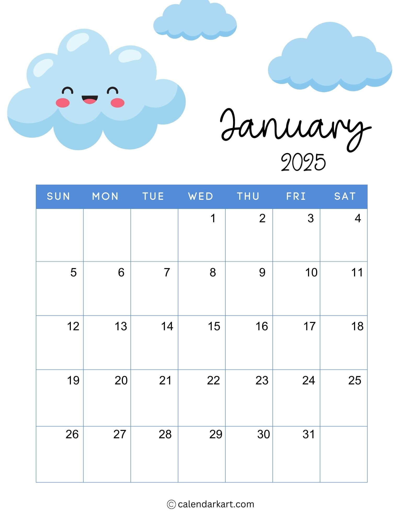 40+ Printable January 2025 Calendars | Free Pdf - Calendarkart | Cute January 2025 Printable Calendar