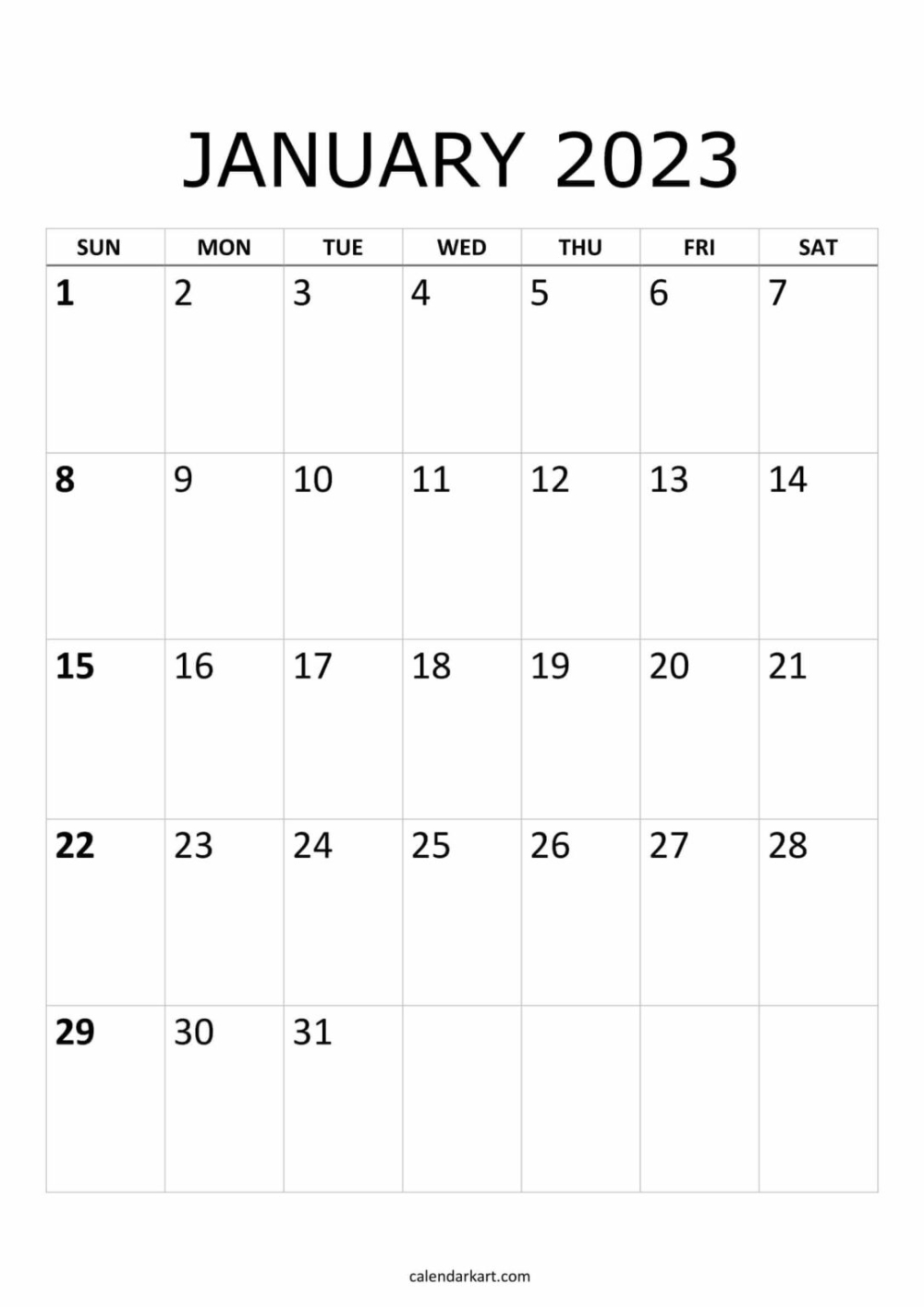 40+ Printable January 2025 Calendars | Free Pdf - Calendarkart | January 2025 Printable Calendar Wiki