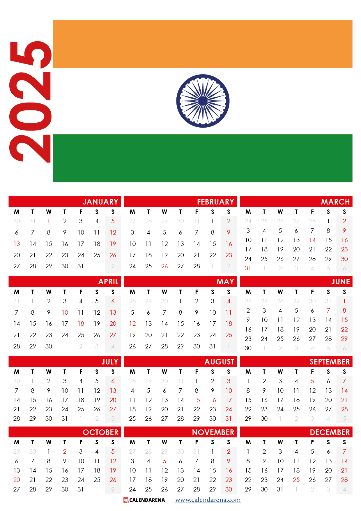 Indian Calendar 2025 with Holidays Printable Printable Calendar 2025