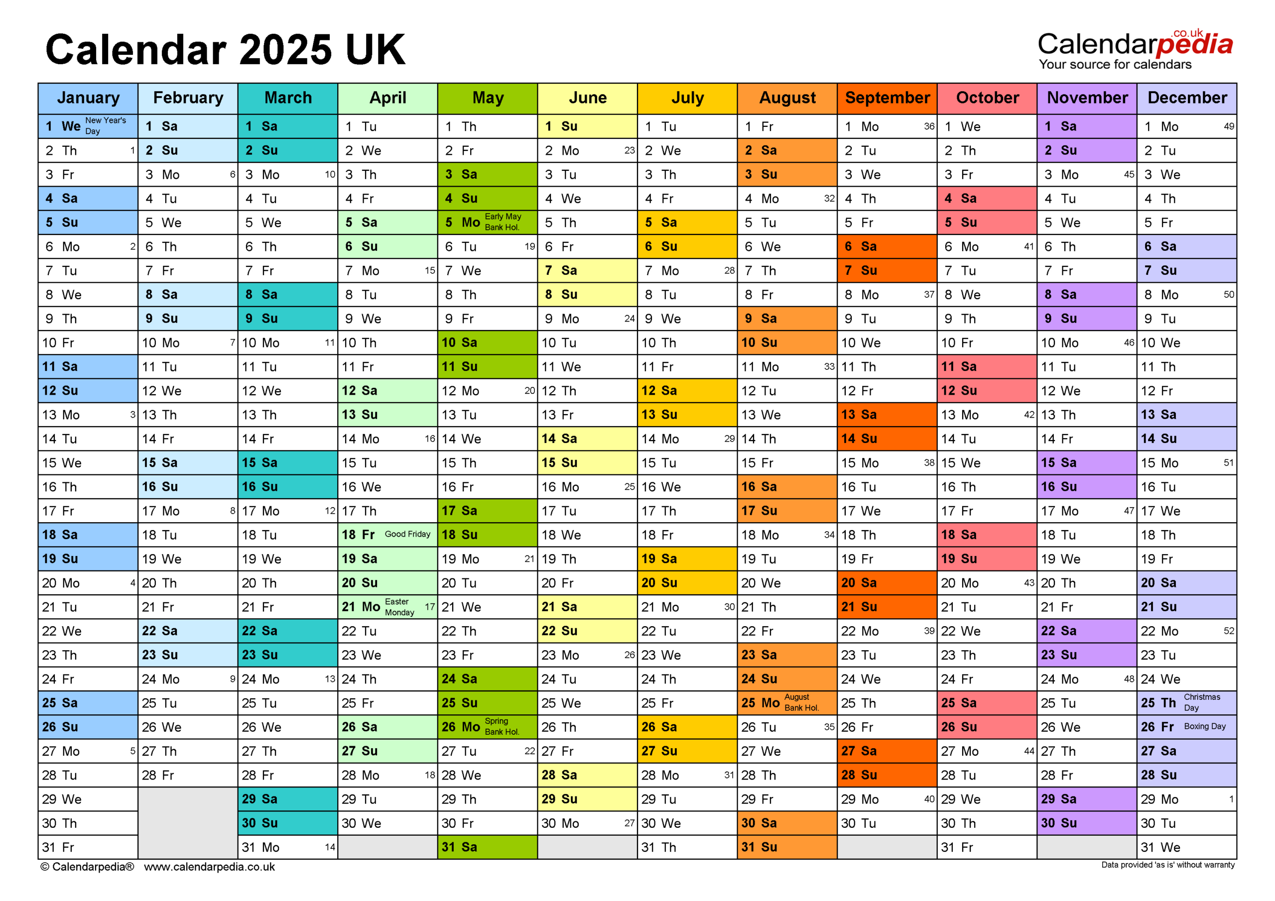 2025 Calendar UK with Bank Holidays Printable Printable Calendar 2025