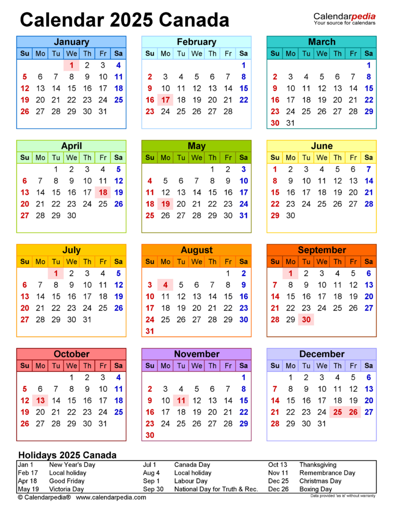 Canada Calendar 2025 - Free Printable Pdf Templates | 2025 Calendar Canada With Holidays Printable Free