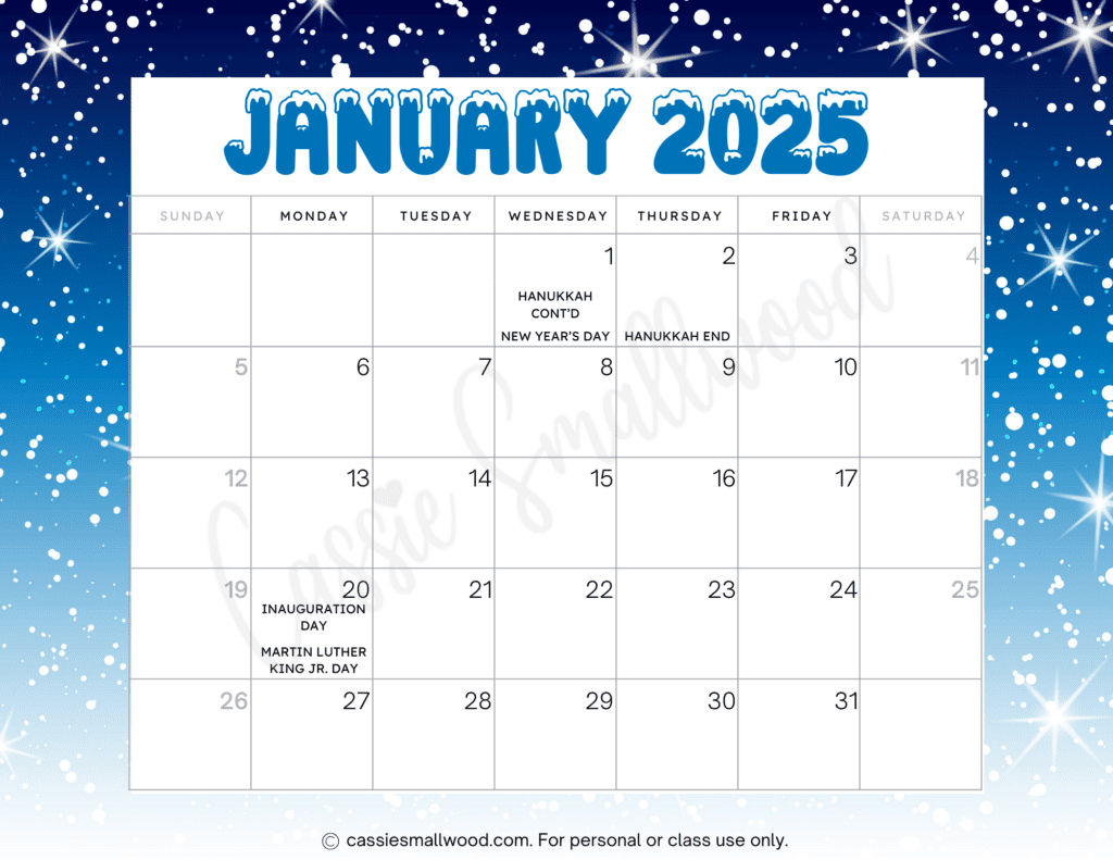 Free Printable 2025 Monthly Calendar with Holidays Printable Calendar