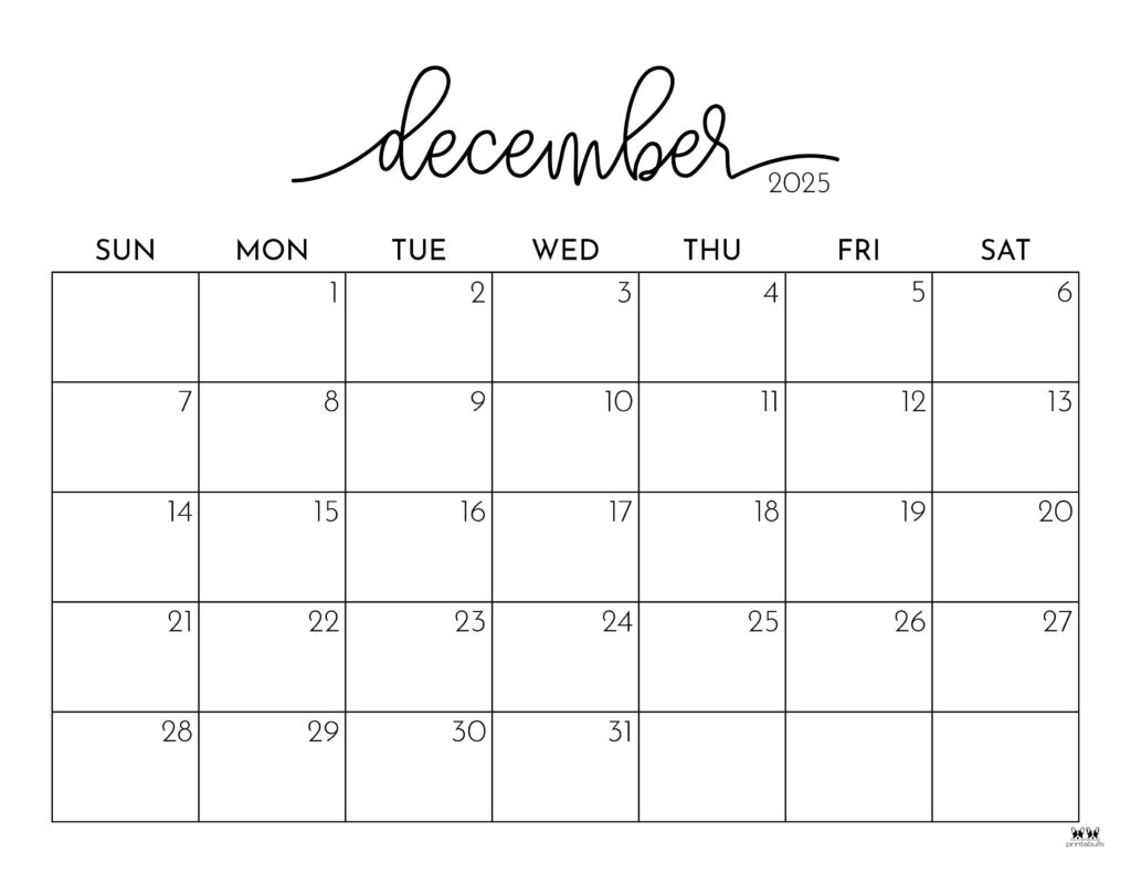 December 2025 Calendars - 107 Free Printables | Printabulls | December Calendar 2025 and January 2025 Free Printable