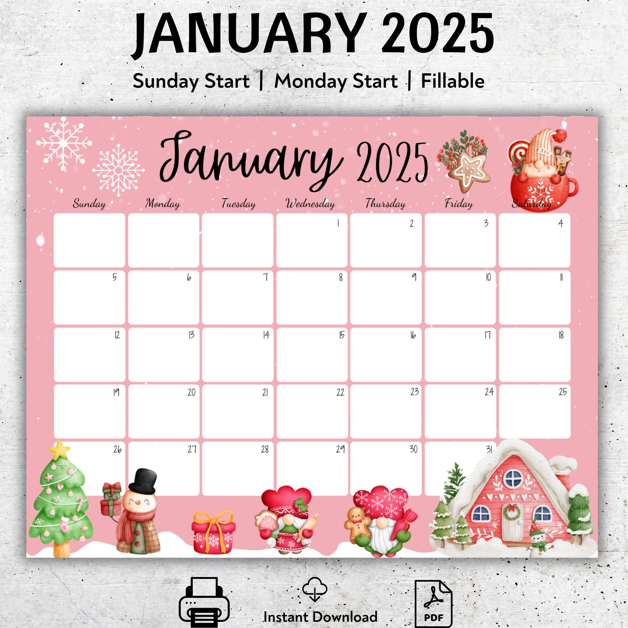 Editable January 2025 Calendar, Cute Gnoms, Beautiful Winter | Great Clips Coupon January 2025 Printable