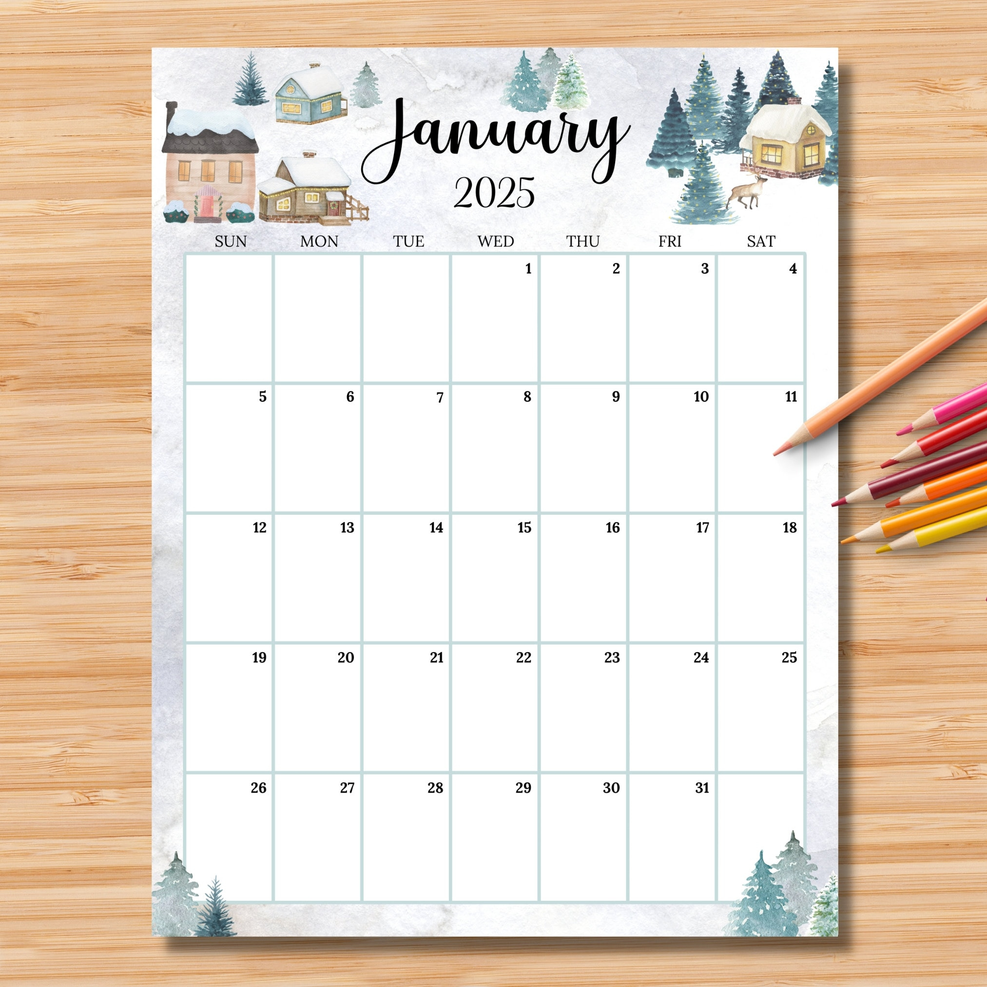 Editable January 2025 Calendar Vertical / Portrait, Beautiful | Vertical January 2025 Calendar Printable