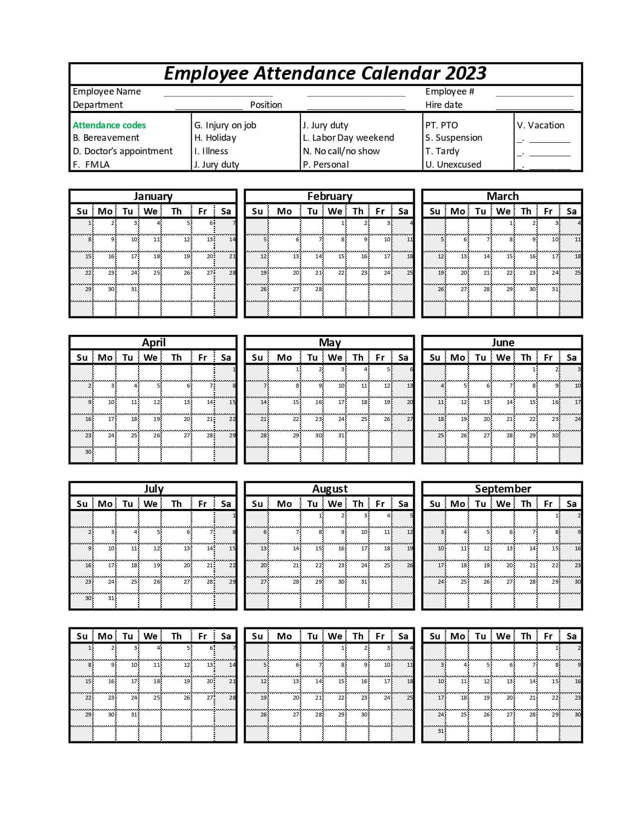 2025 Attendance Calendar Printable Free | Printable Calendar 2025
