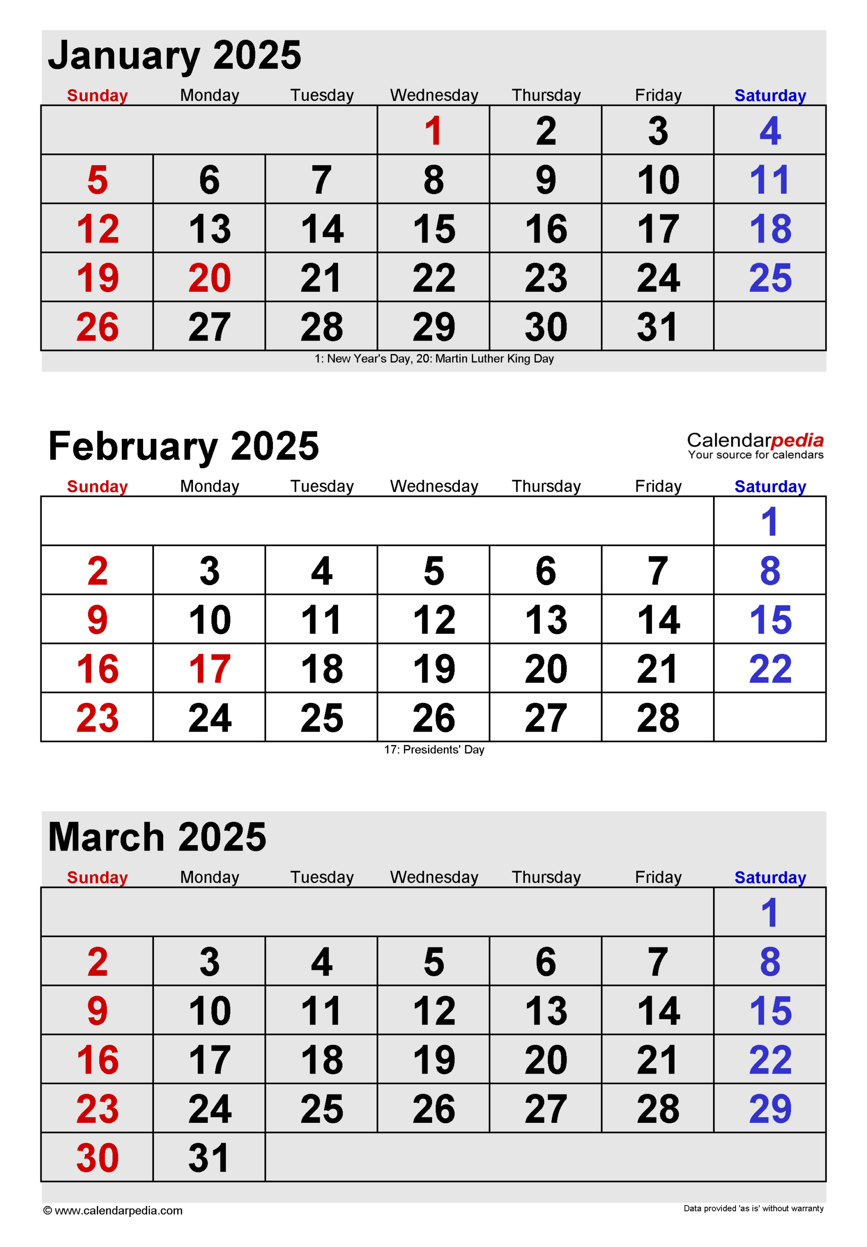 February 2025 Calendar | Templates For Word, Excel And Pdf | January February March 2025 Calendar Printable