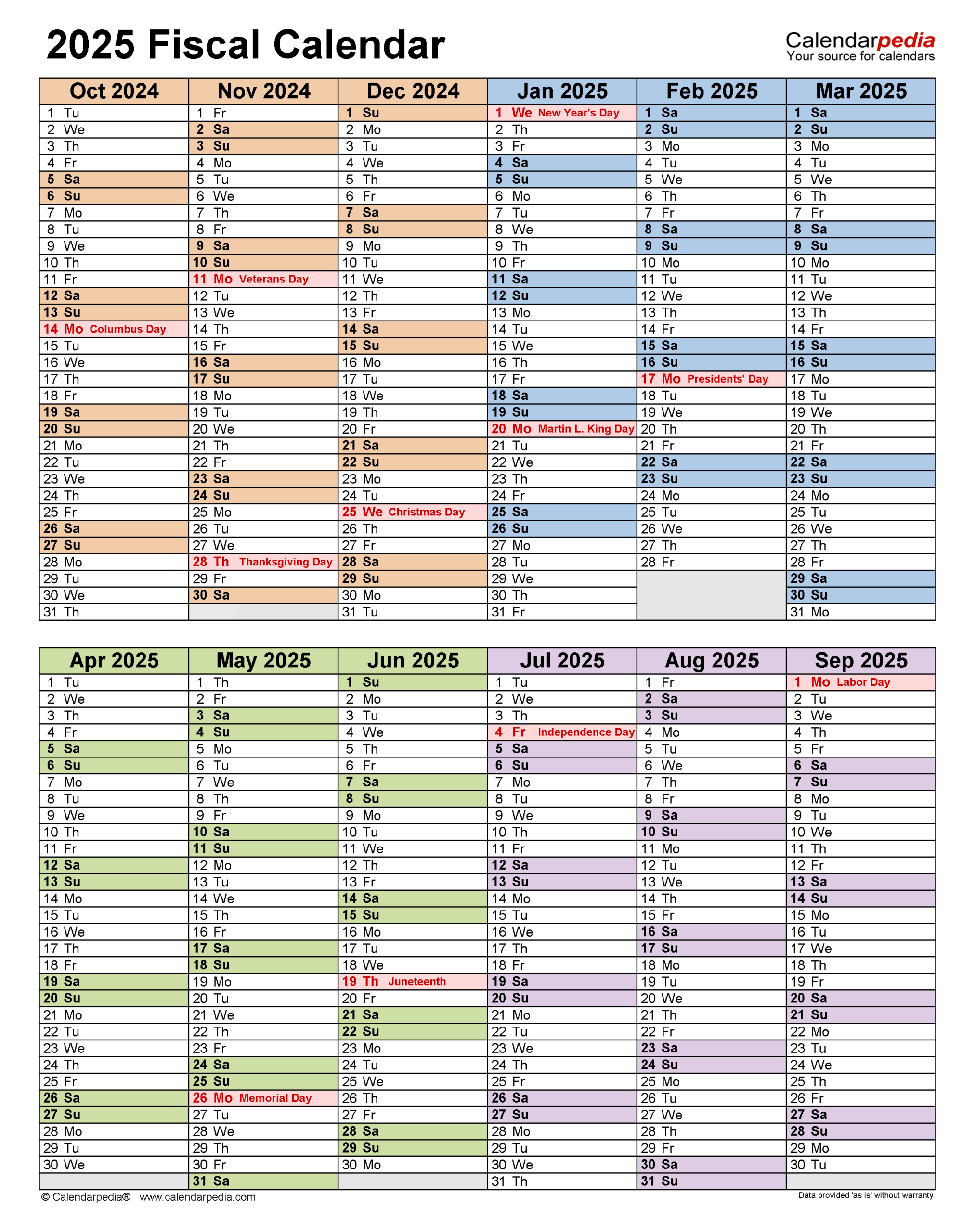 Fiscal Year 2025 Calendar Printable Printable Calendar 2025