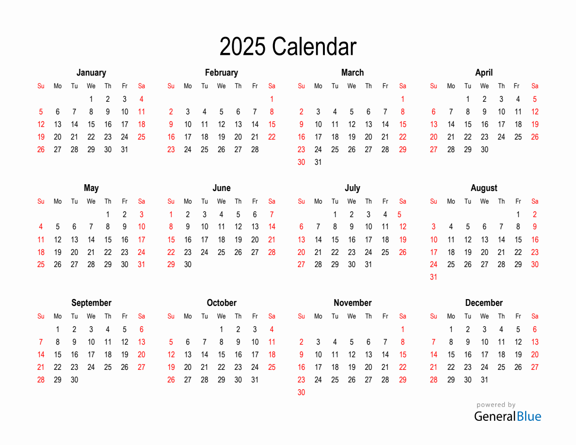 2025 Calendar Printable Landscape Printable Calendar 2025