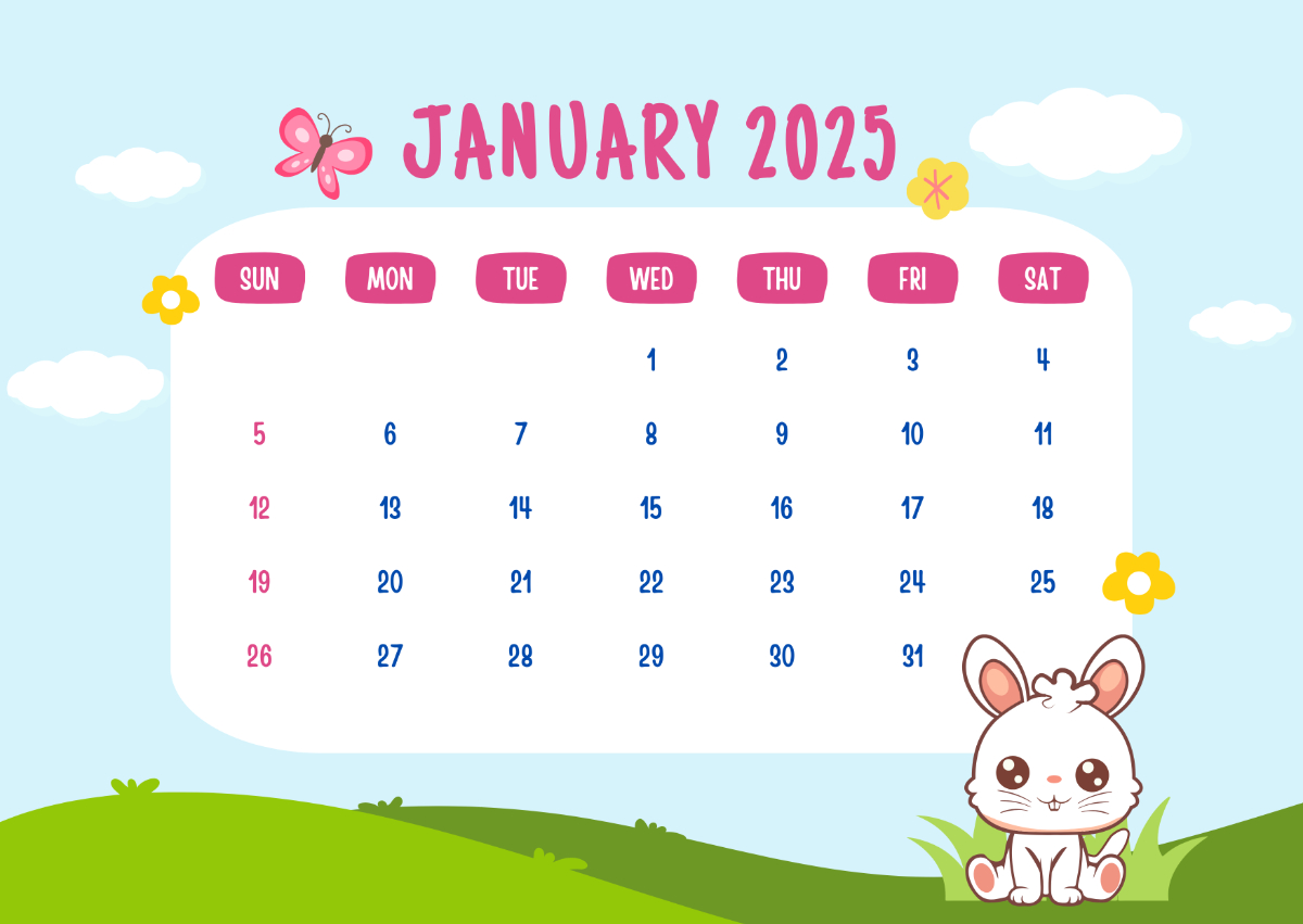 Free Cute January 2025 Calendar Template - Edit Online &amp;amp; Download | Printable Cute January Free January 2025 Calendar Cute