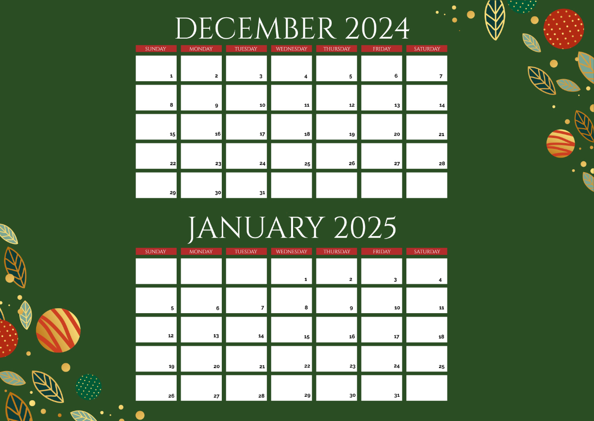 Free December January Calendar 2024-2025 Template - Edit Online | December 2024 And January 2025 Printable Calendar