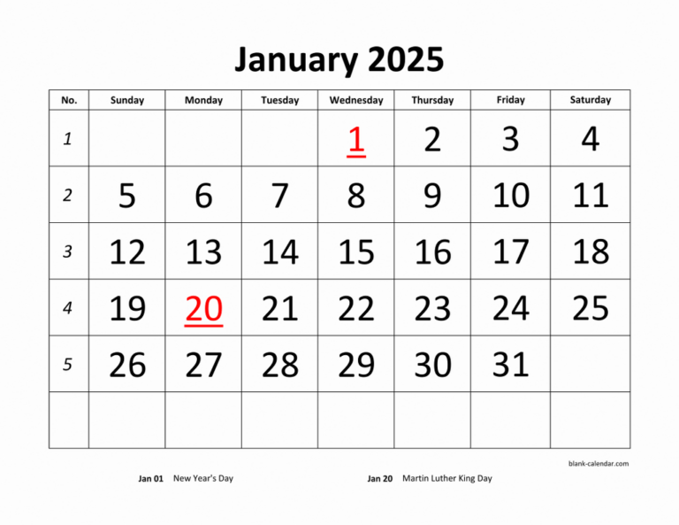 Free Download Printable Calendar 2025, Large Font Design | Printable Calendar 2025 Monthly