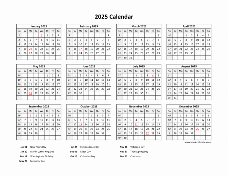 Free Download Printable Calendar 2025 With Us Federal Holidays | Federal Holidays 2025 Calendar Printable