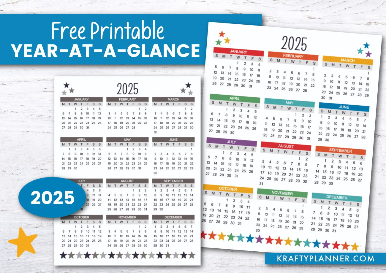 2025 at A Glance Calendar Printable Printable Calendar 2025