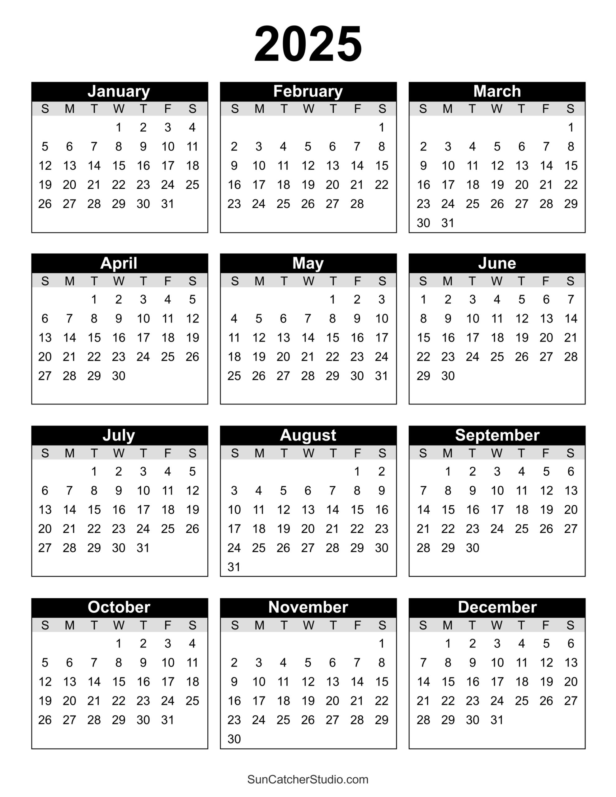 2025 Calendar Year Printable Printable Calendar 2025