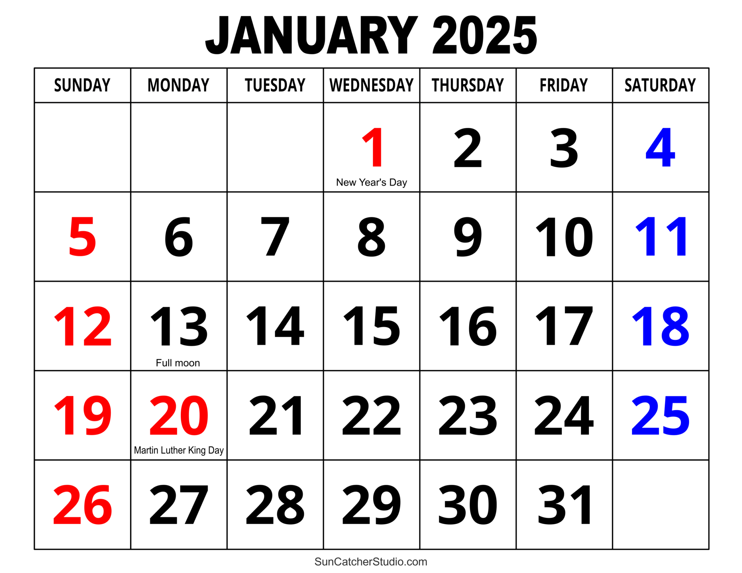 January 2025 Calendar (Free Printable) – Diy Projects, Patterns | Large Printable January 2025 Calendar