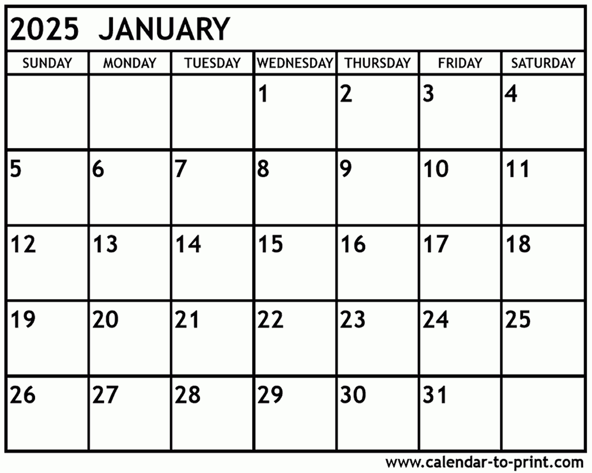 January 2025 Calendar Printable | December 2025 And January 2025 Printable Calendar