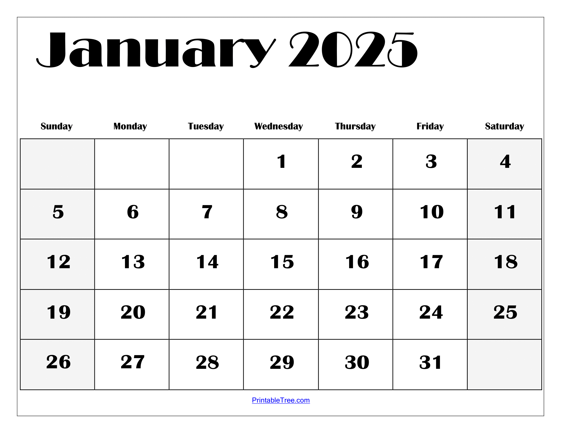 January 2025 Free Printable Printable Calendar 2025