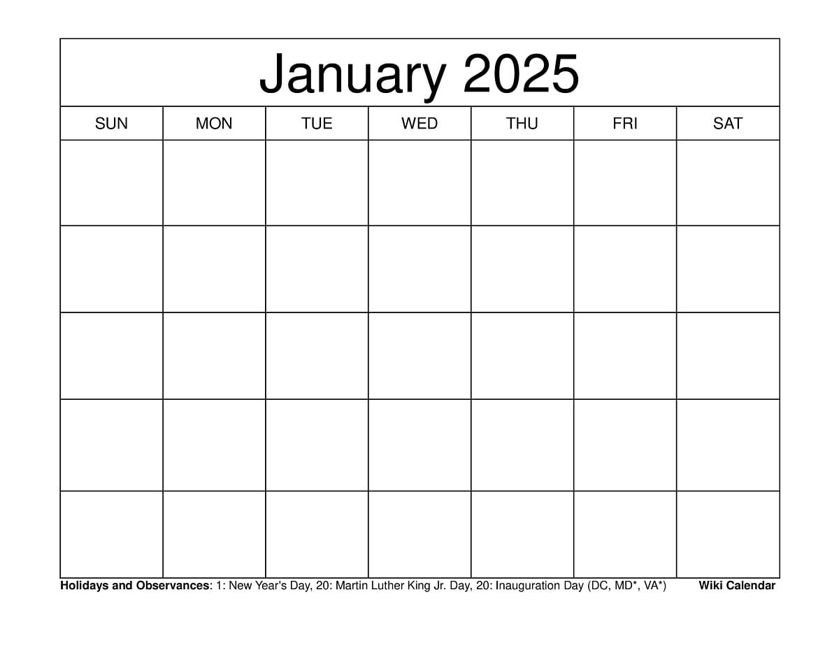 January 2025 Calendar - Printable Templates &amp;amp; More | January 2025 Printable Calendar Wiki