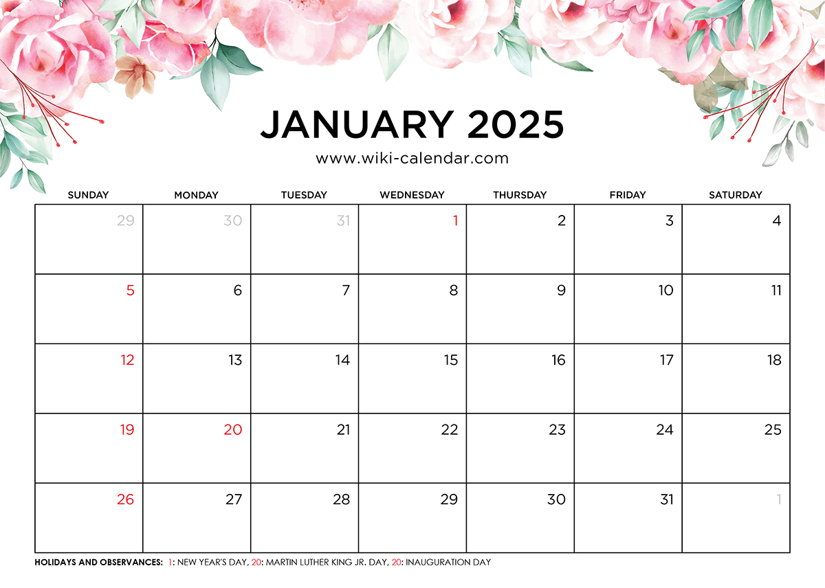 January 2025 Calendar - Printable Templates &amp;amp; More | January 2025 Printable Calendar Wiki