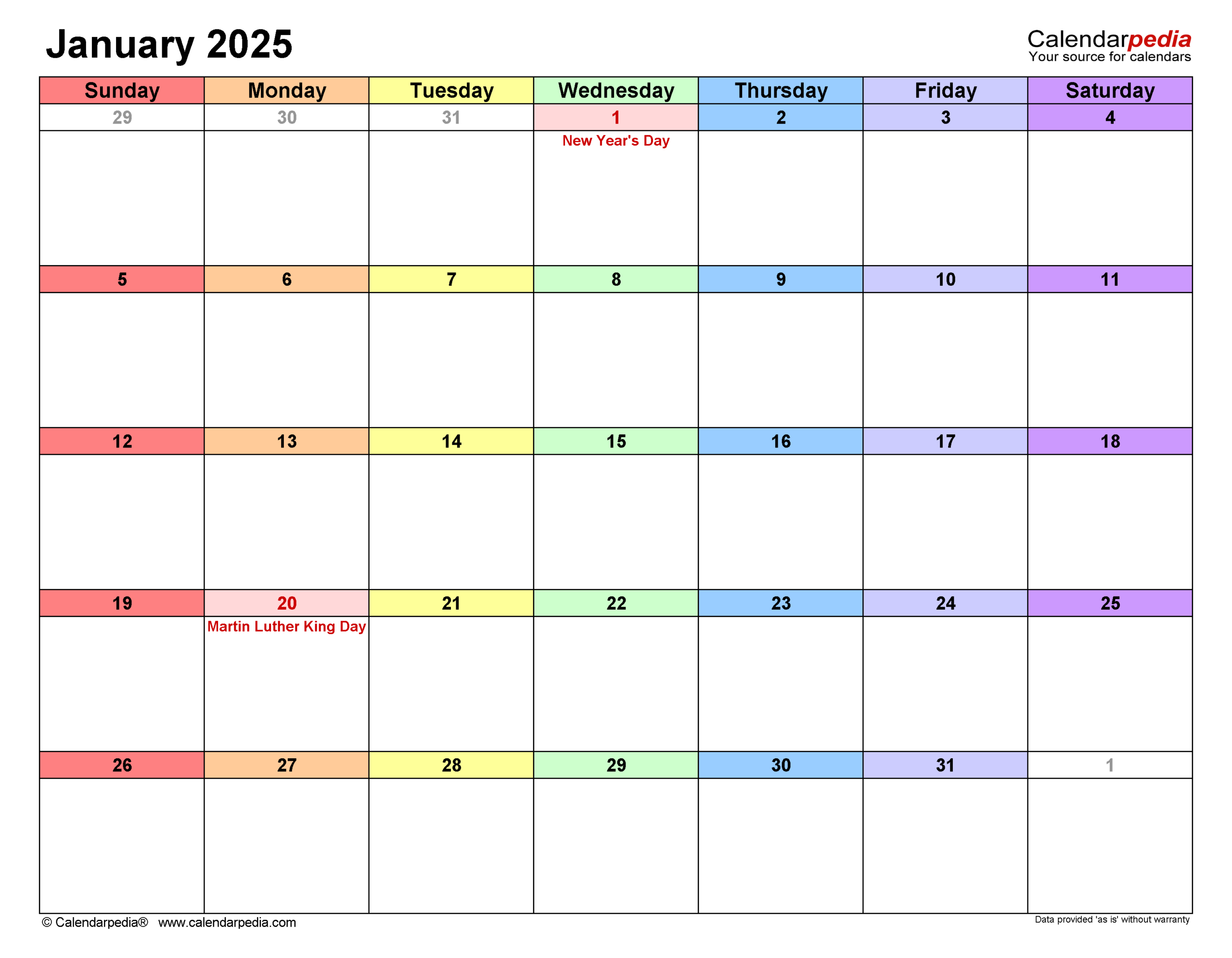 January 2025 Daily Calendar Printable Printable Calendar 2025