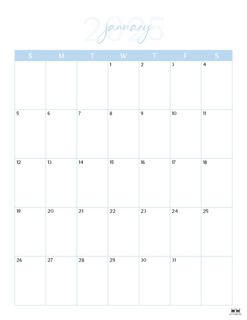 January 2025 Calendars - 107 Free Printables | Printabulls | 2025 January Printable Calendar