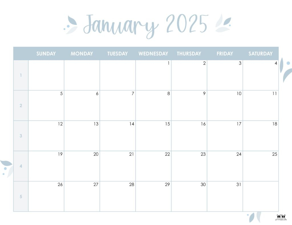 January 2025 Calendars - 107 Free Printables | Printabulls | A Printable Calendar January 2025