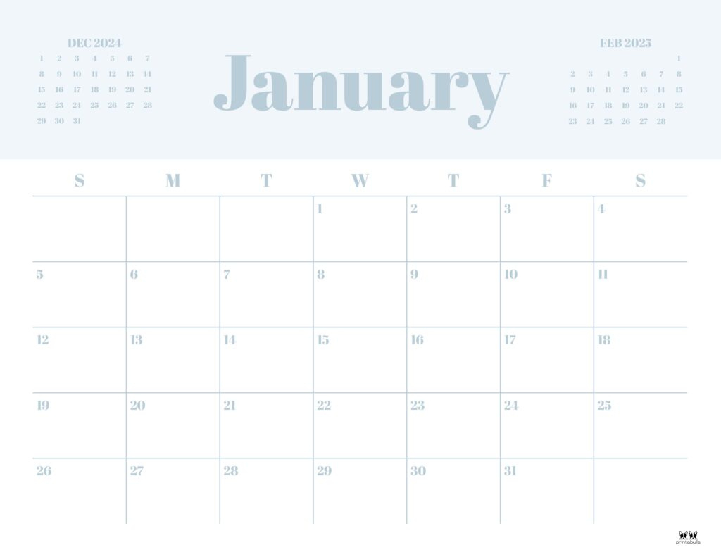 January 2025 Calendars - 107 Free Printables | Printabulls | Blank Calendar January 2025 Free Printable