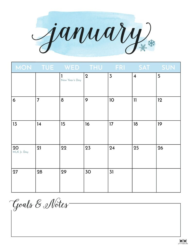 January 2025 Calendars - 107 Free Printables | Printabulls | Cute January 2025 Calendar Printable