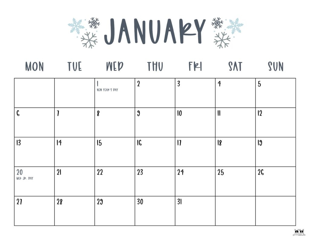 January 2025 Calendars - 107 Free Printables | Printabulls | Cute Printable January 2025 Calendar