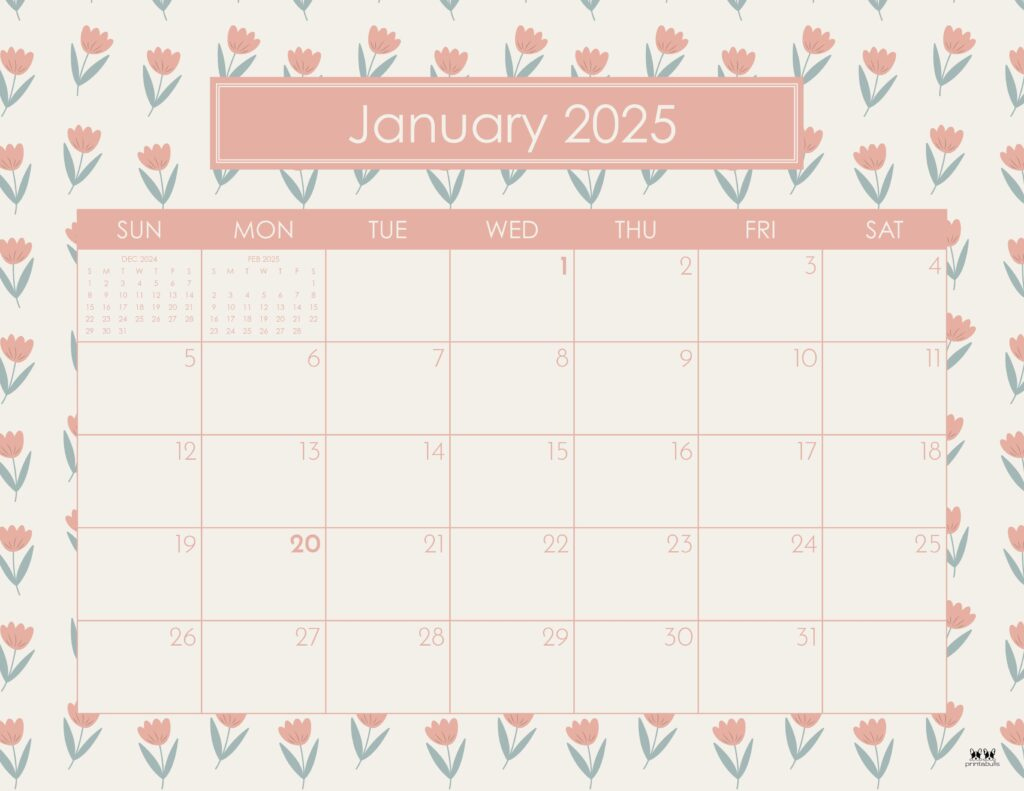 January 2025 Calendars - 107 Free Printables | Printabulls | January 2025 Calendar Printable Pink