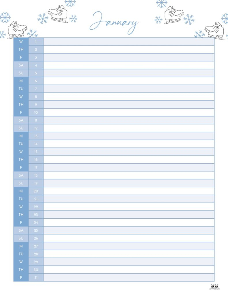 January 2025 Calendars - 107 Free Printables | Printabulls | January 2025 Daily Planner Printable