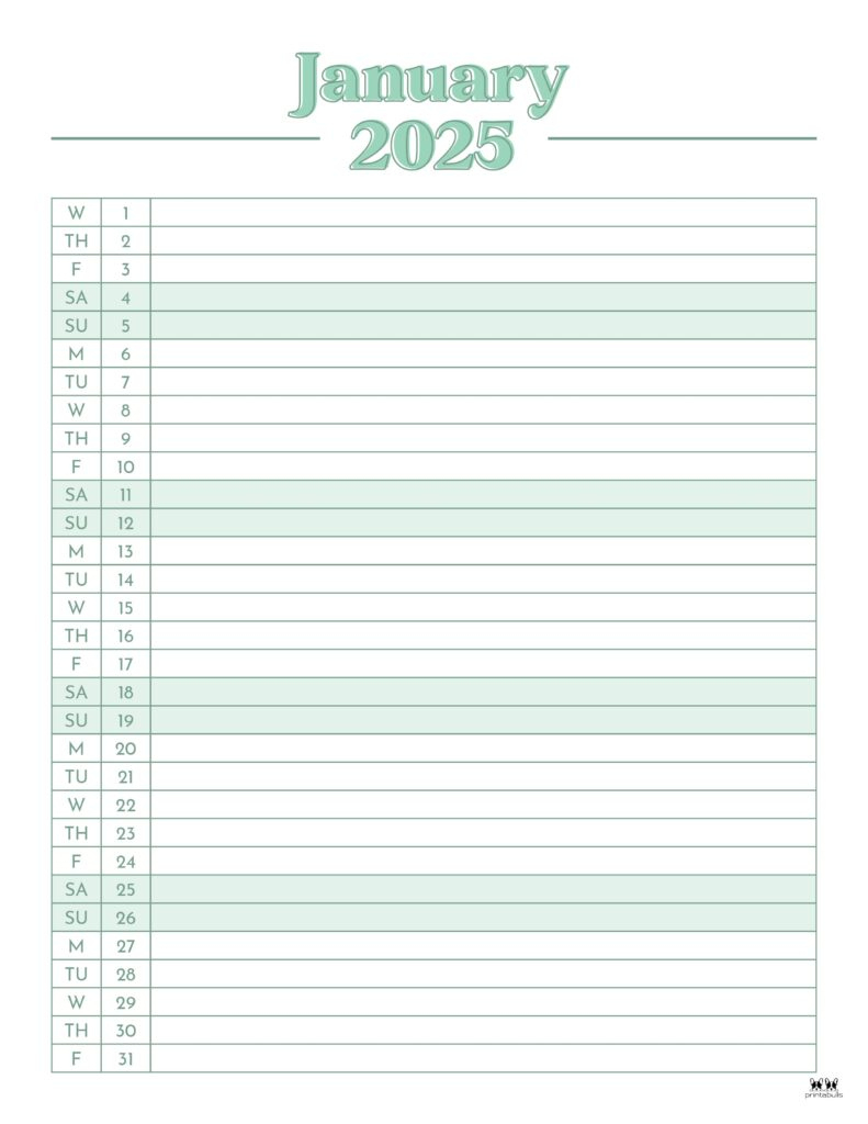 January 2025 Calendars - 107 Free Printables | Printabulls | Printable January 2025 Planner