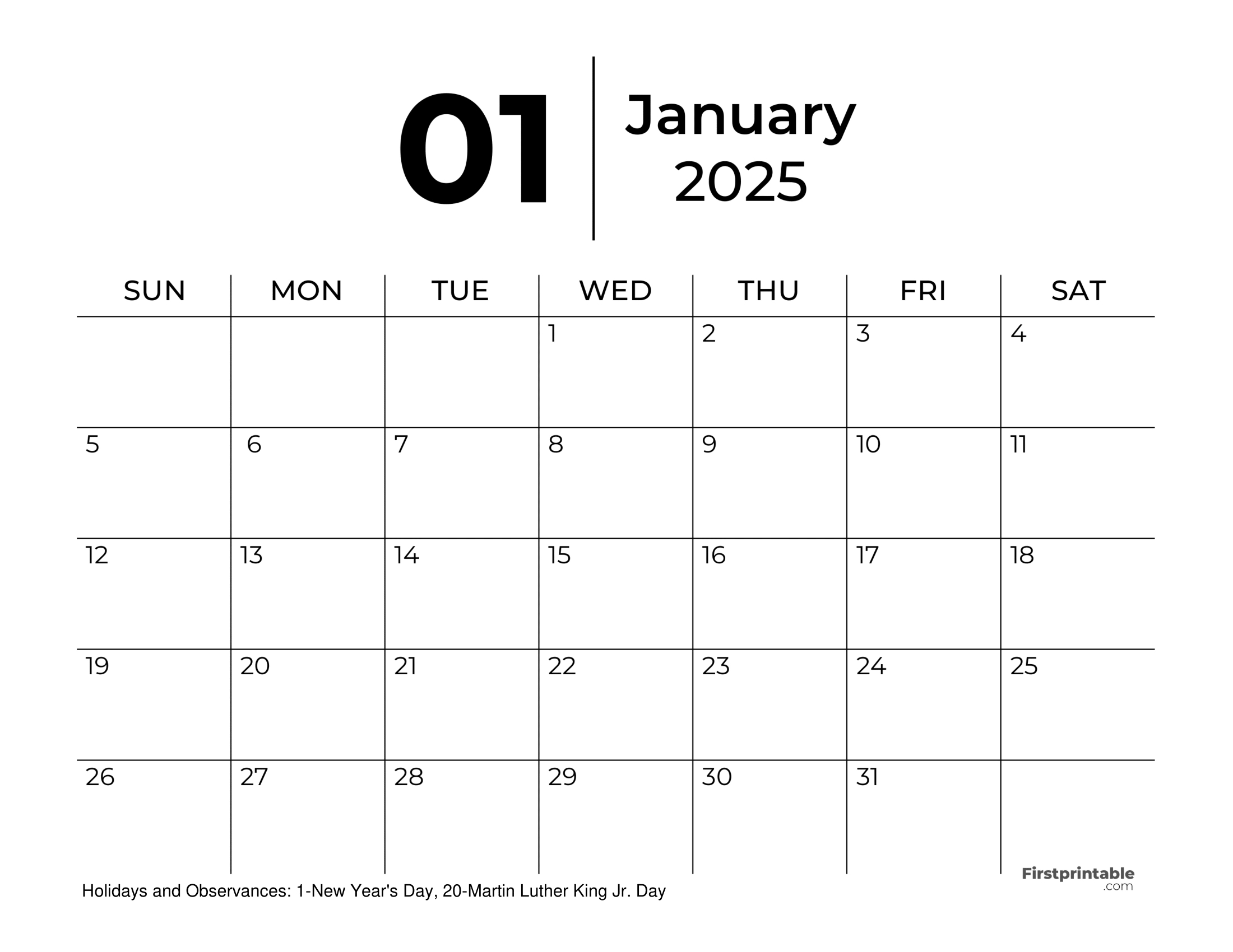 January 2025 Calendars - Free Printable &amp;amp; Fillable | January 2025 Calendar Planner Printable