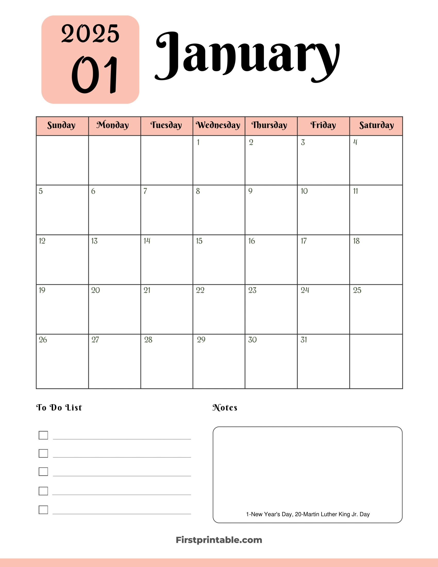 January 2025 Calendars - Free Printable &amp;amp; Fillable | January 2025 Calendar Printable Pink