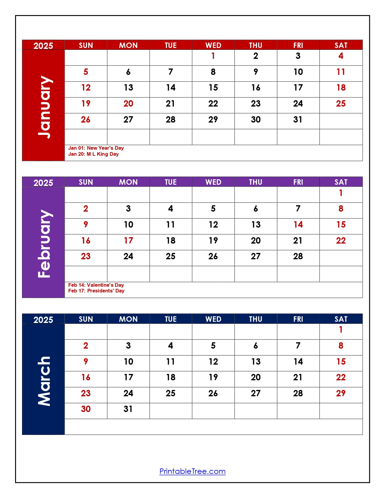 January To March 2025 Calendar | Three Months Calendar | January February March 2025 Calendar Printable