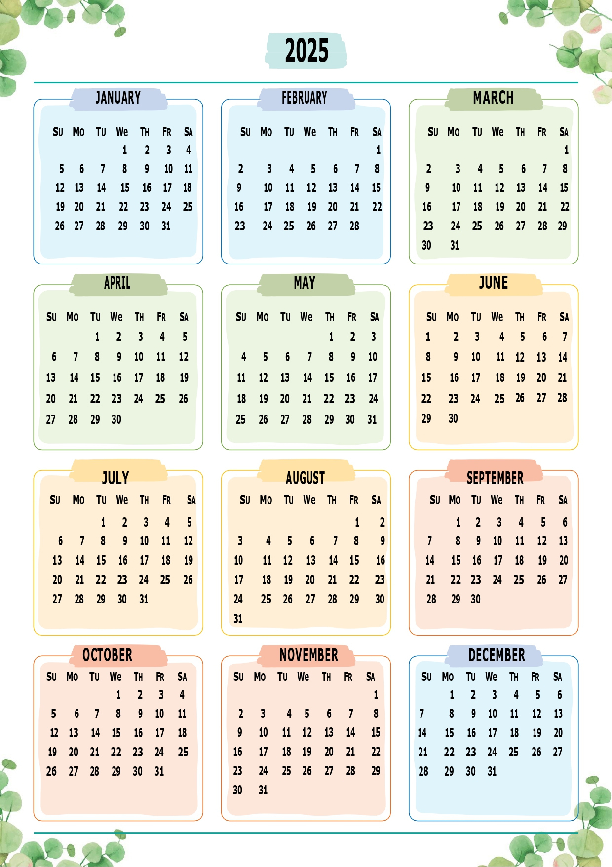 2025 Calendar Printable Free One Page Printable Calendar 2025