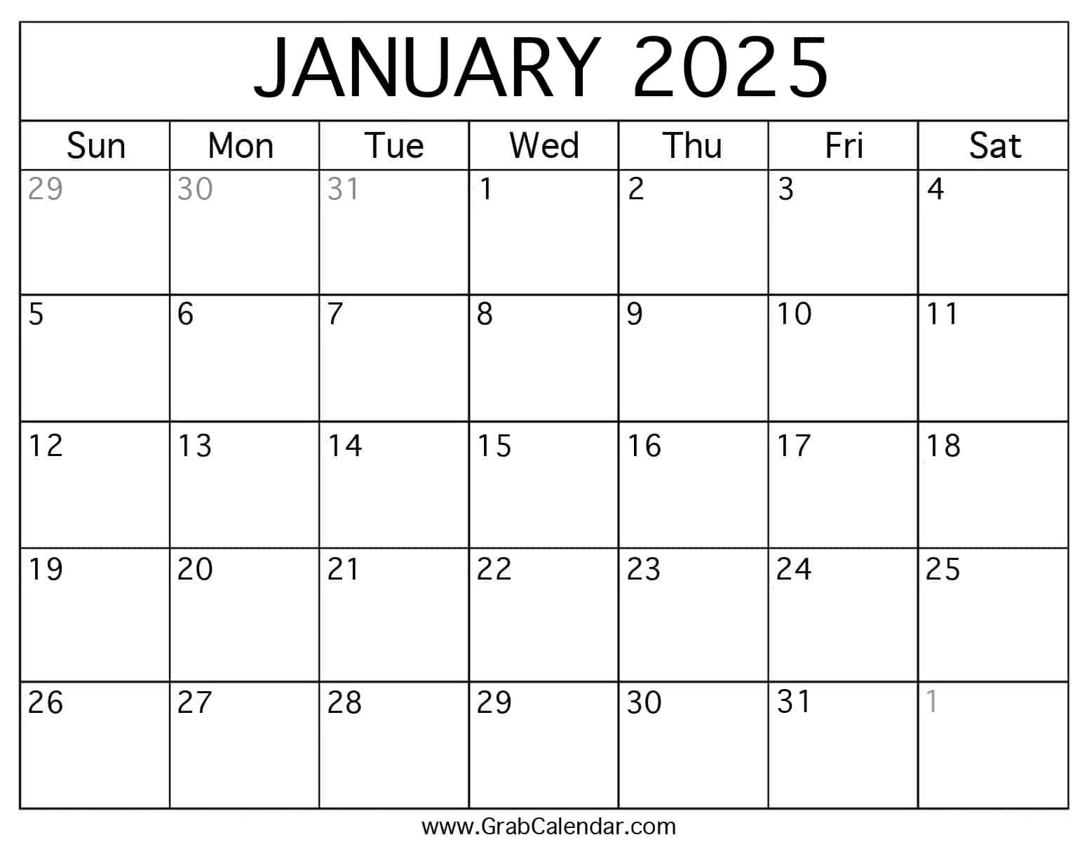 Printable January 2025 Calendar | 2025 Calendar Printable January