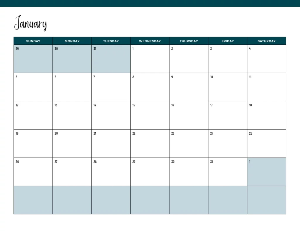 Printable January 2025 Calendars | Free Pdf Downloads | Blank January Calendar 2025 Printable