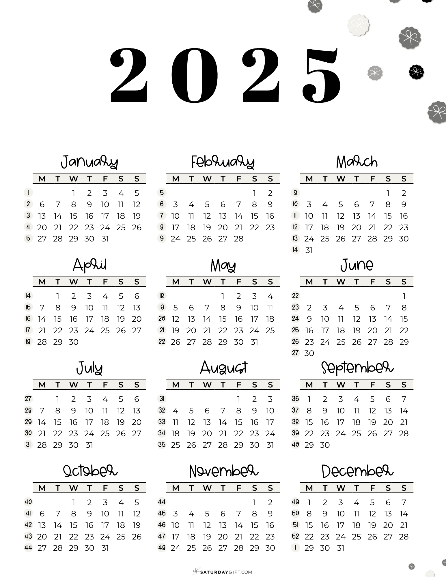 2025 Printable Calendar With Week Numbers Printable Calendar 2025