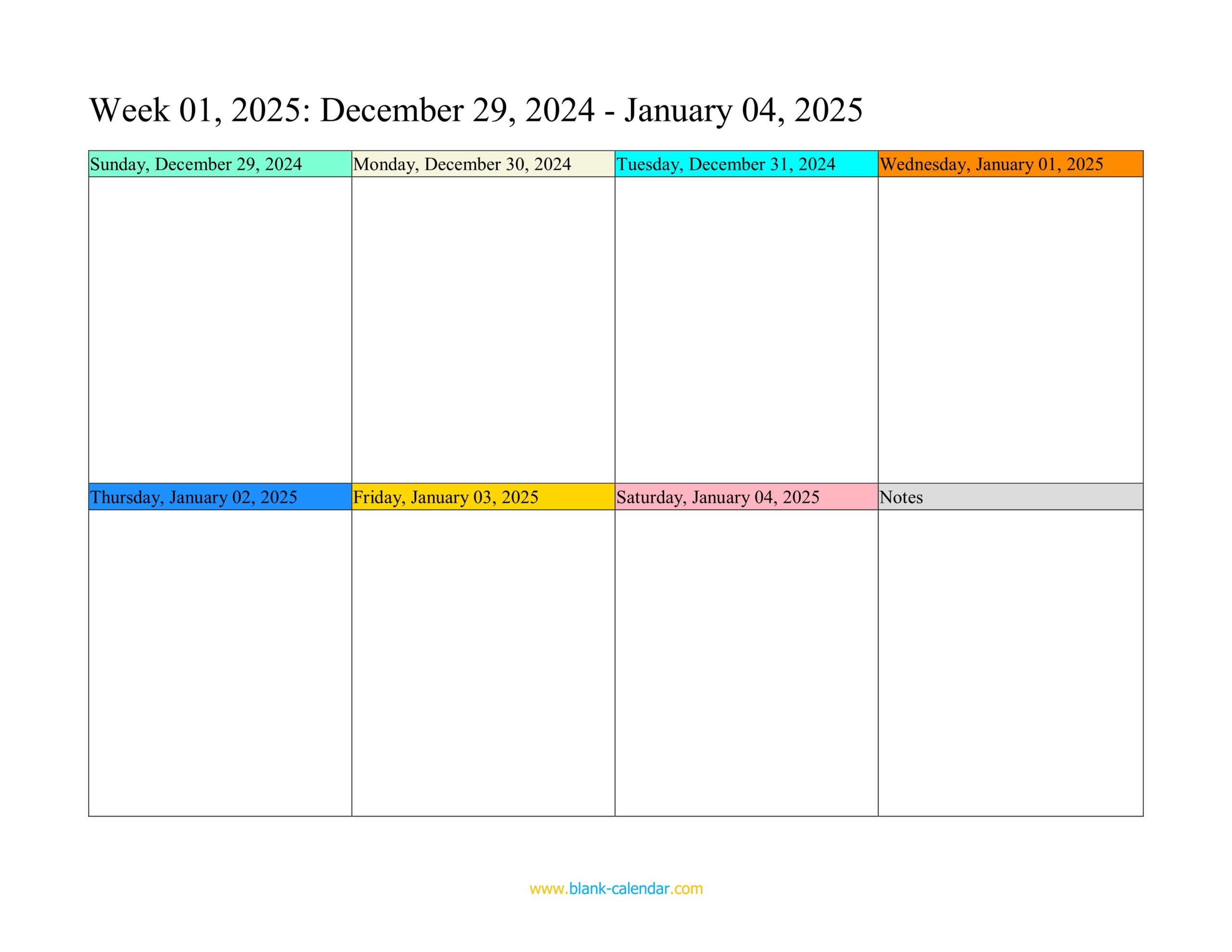 Weekly Calendar 2025 (Word, Excel, Pdf) | January 2025 Calendar Weekly Printable