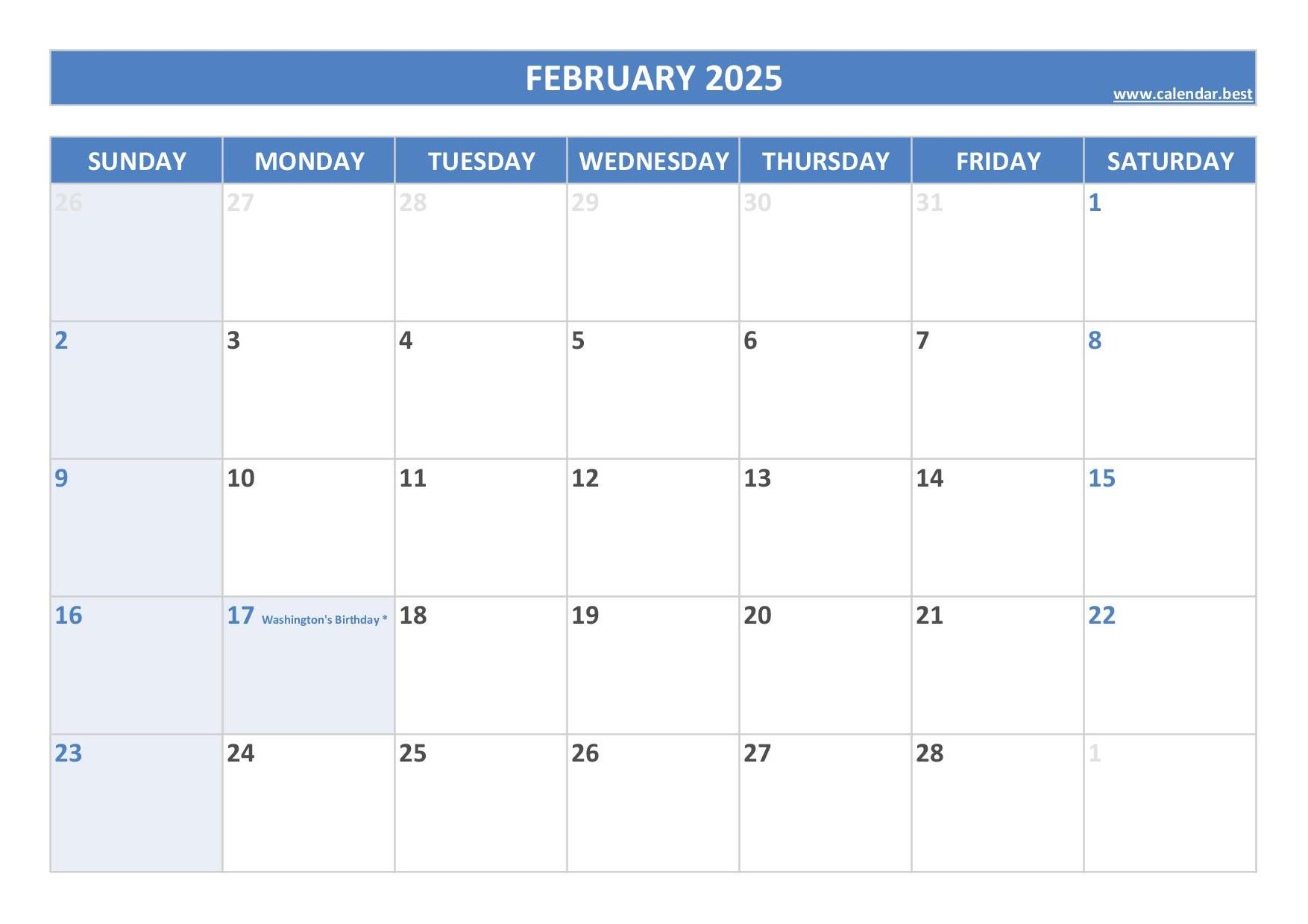 February 2025 Printable Calendar With Holidays Printable Calendar 2025