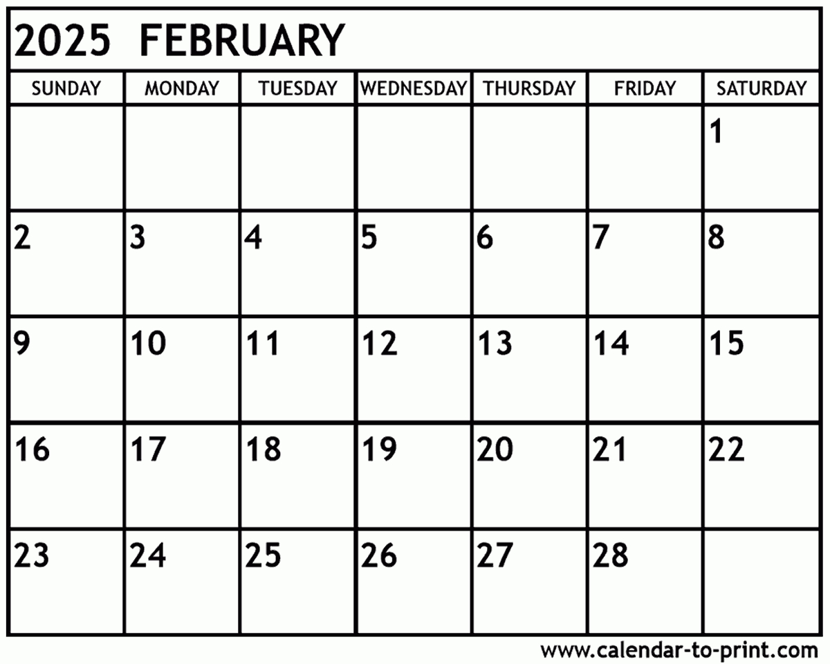 February 2025 Weekly Calendar Printable Printable Calendar 2025