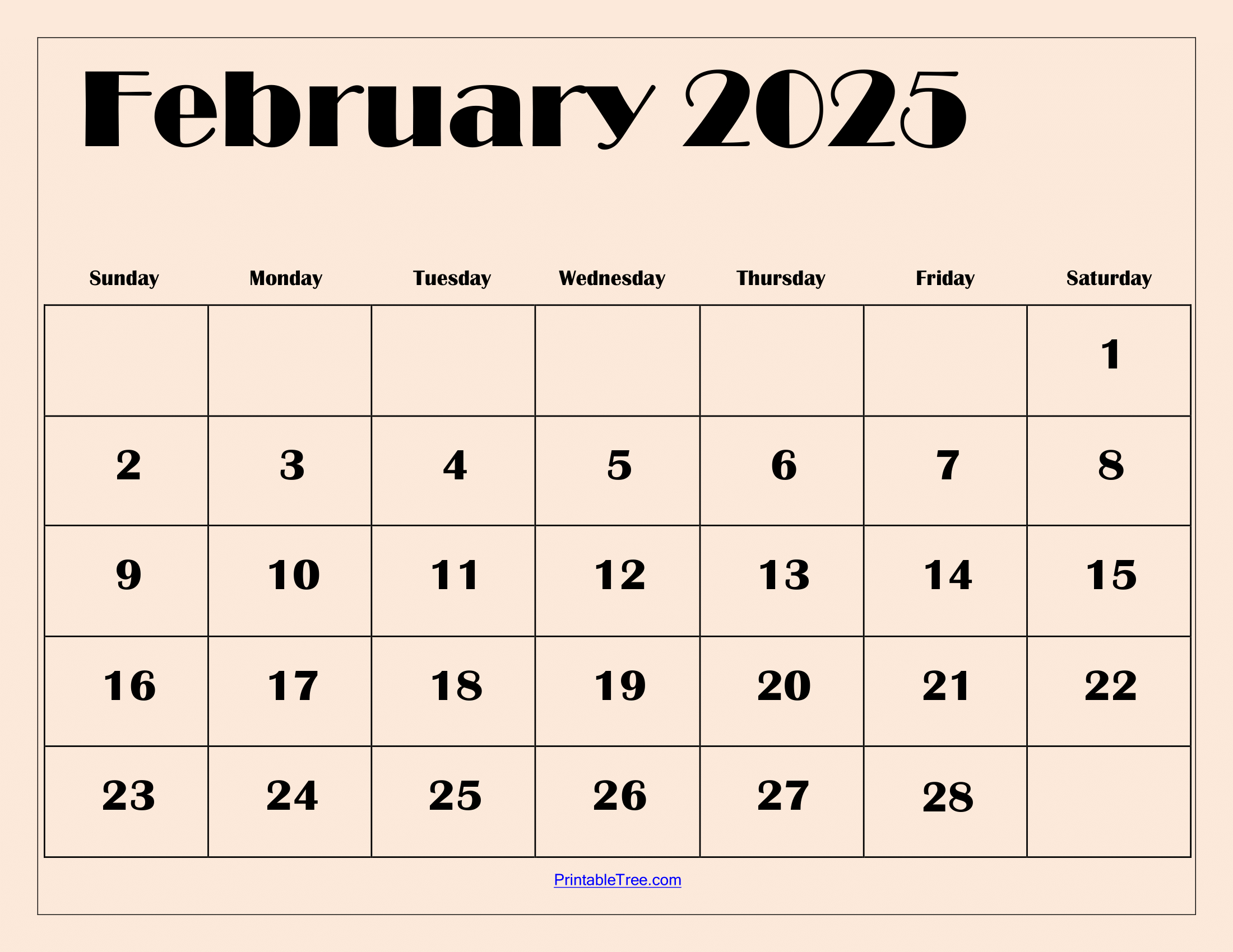 2025 Calendar February Month Printable Calendar 2025