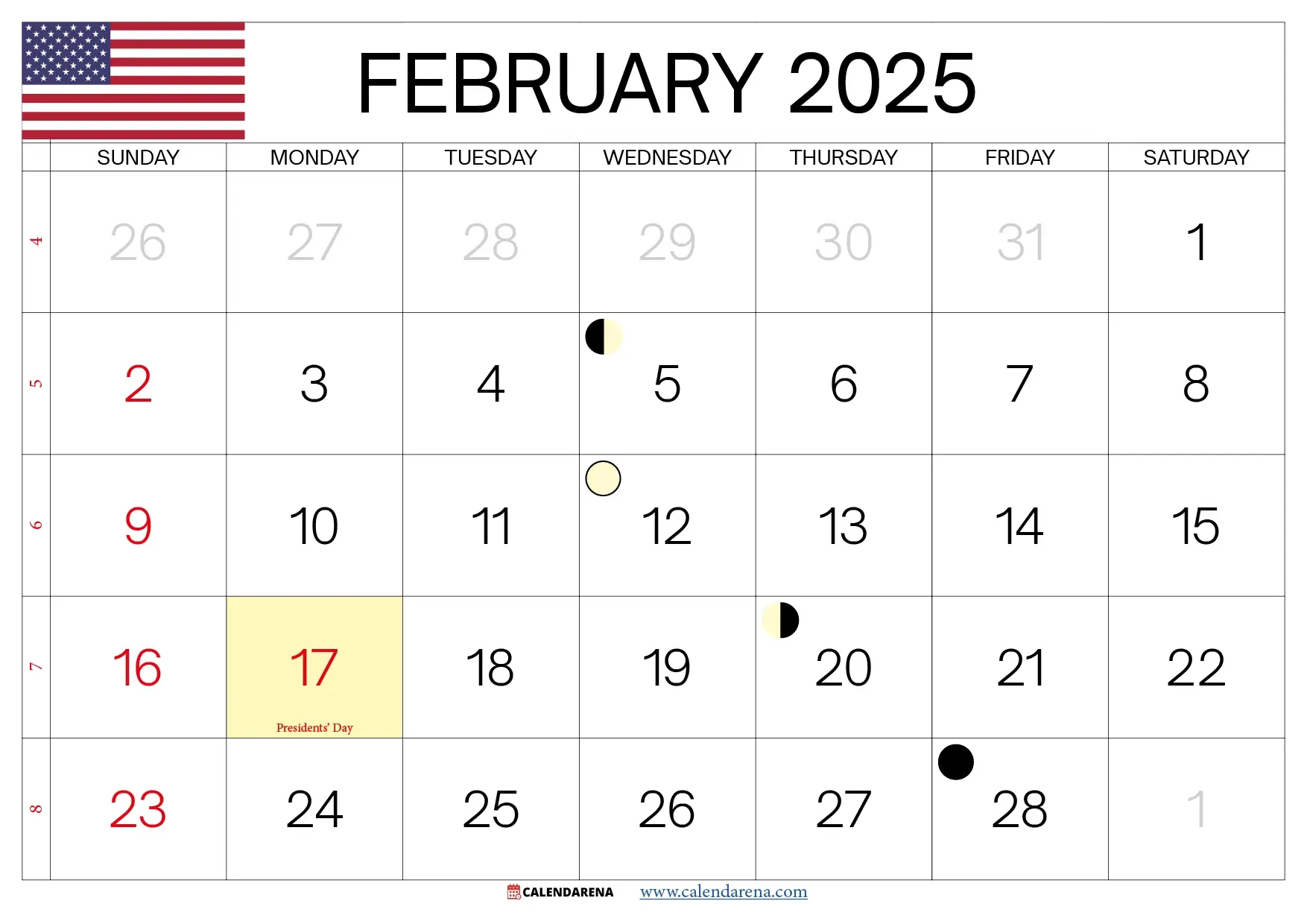 February 2025 Calendar Holiday Printable Calendar 2025