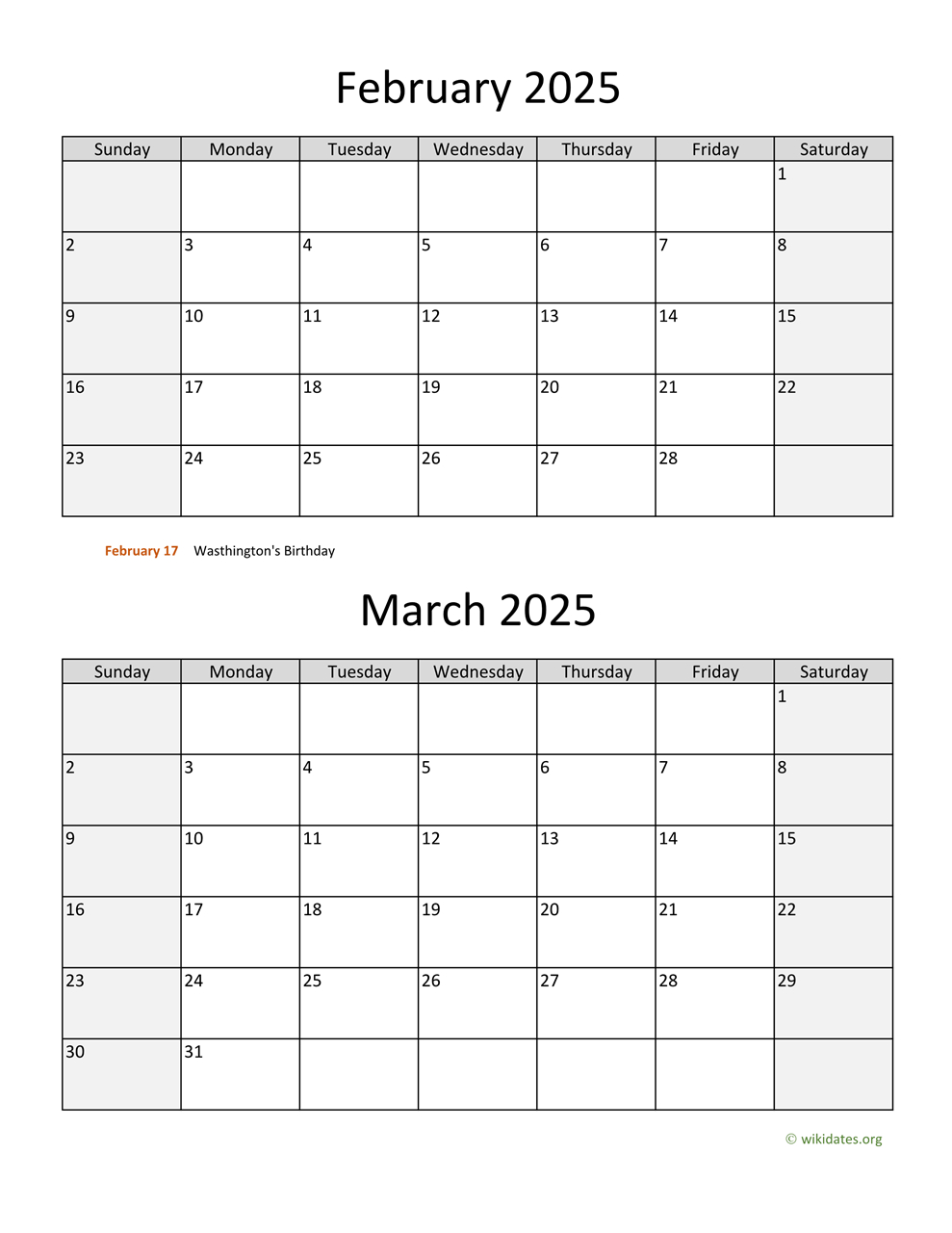 February and March Calendar 2025 Printable Calendar 2025