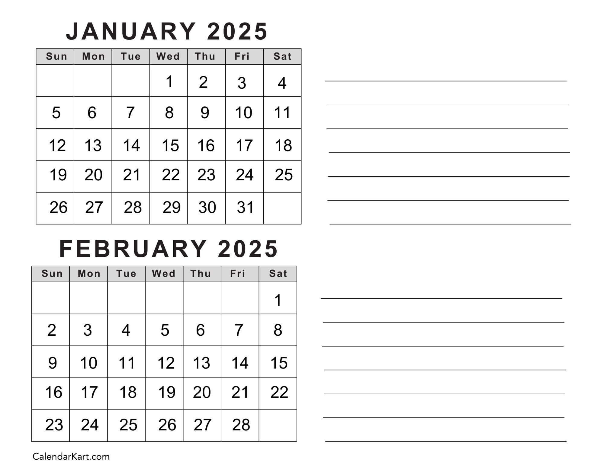 Jan Feb 2025 Calendar Printable Printable Calendar 2025