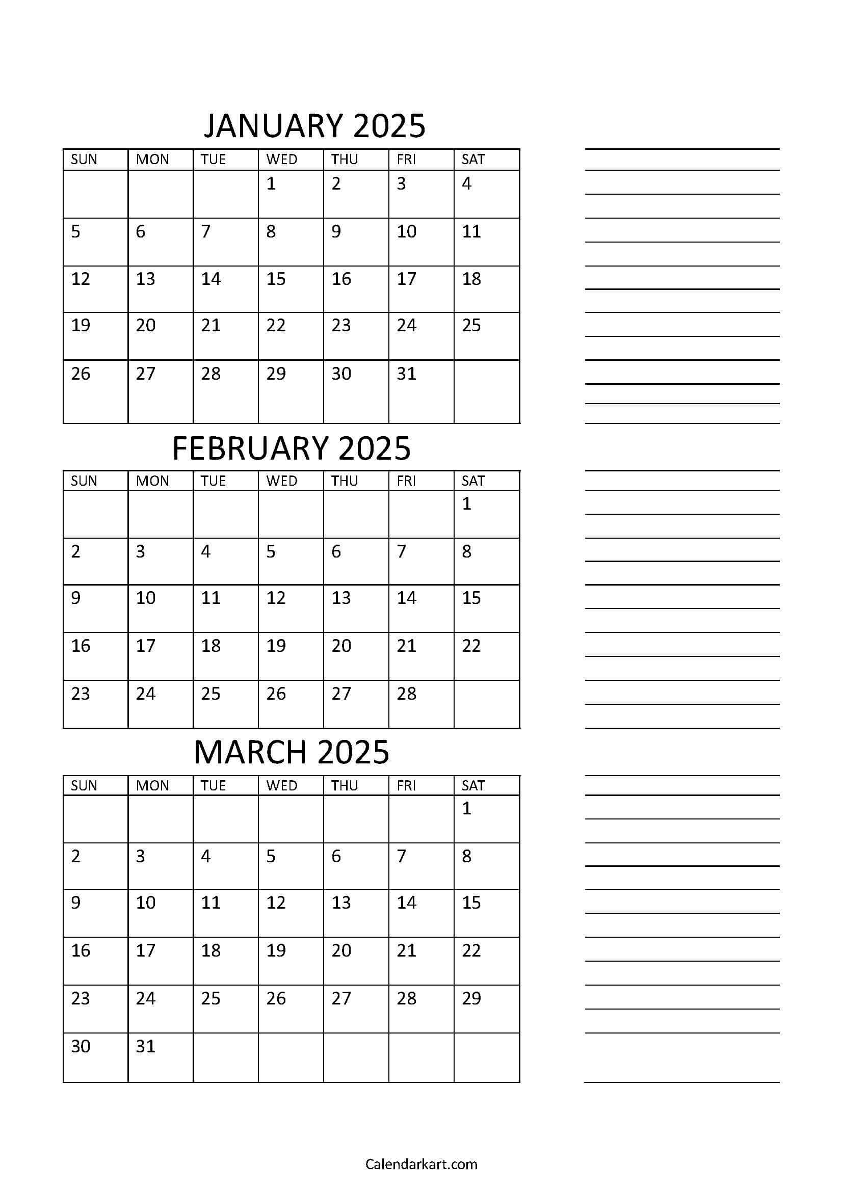 Printable Calendar Jan Feb March 2025 Printable Calendar 2025