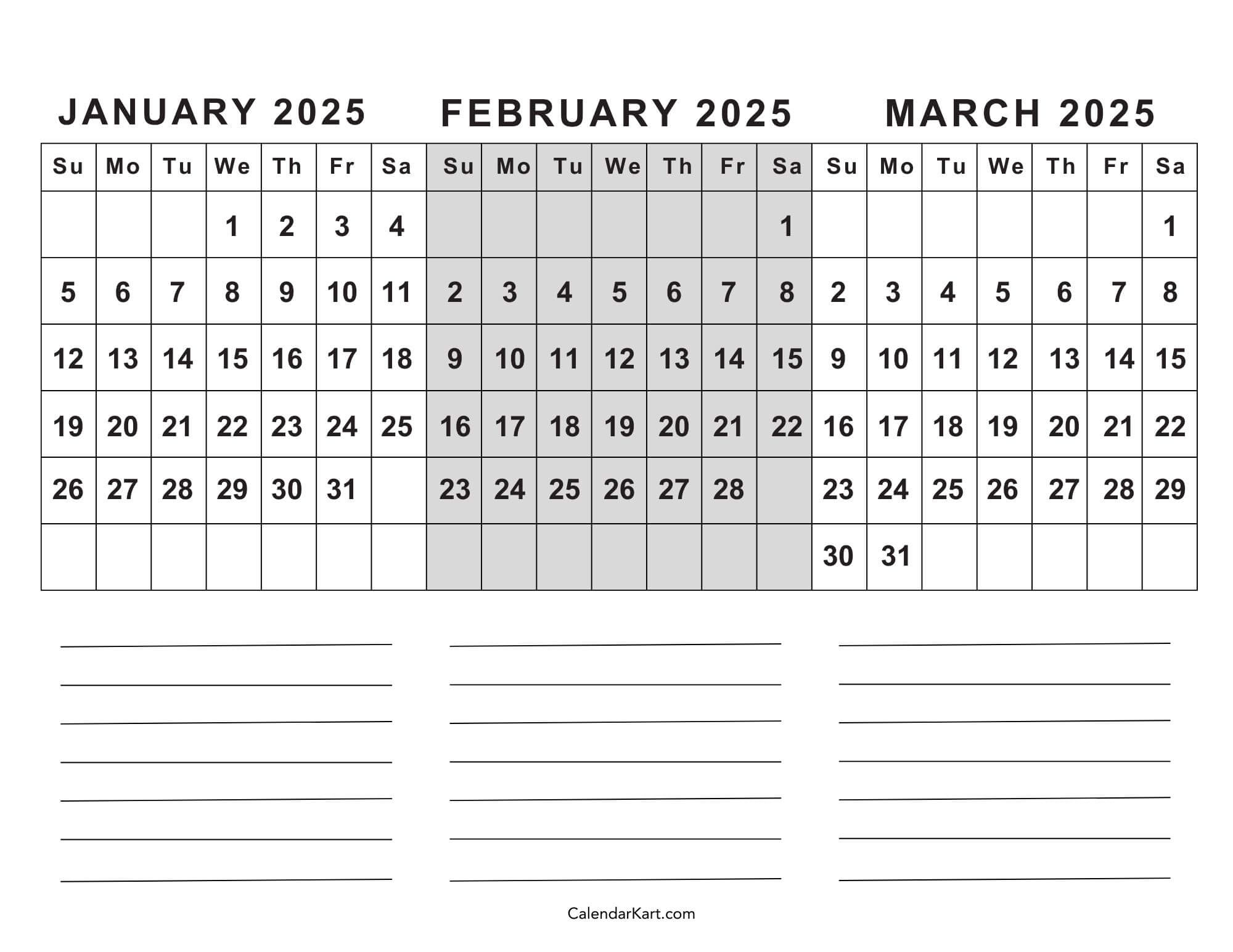 Printable Calendar Jan Feb March 2025 Printable Calendar 2025